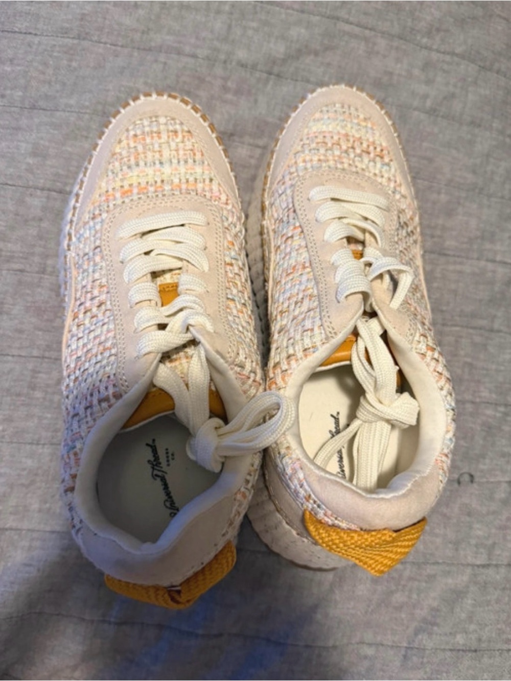 Universal Thread Cream Knit Sneakers with Yellow Accents